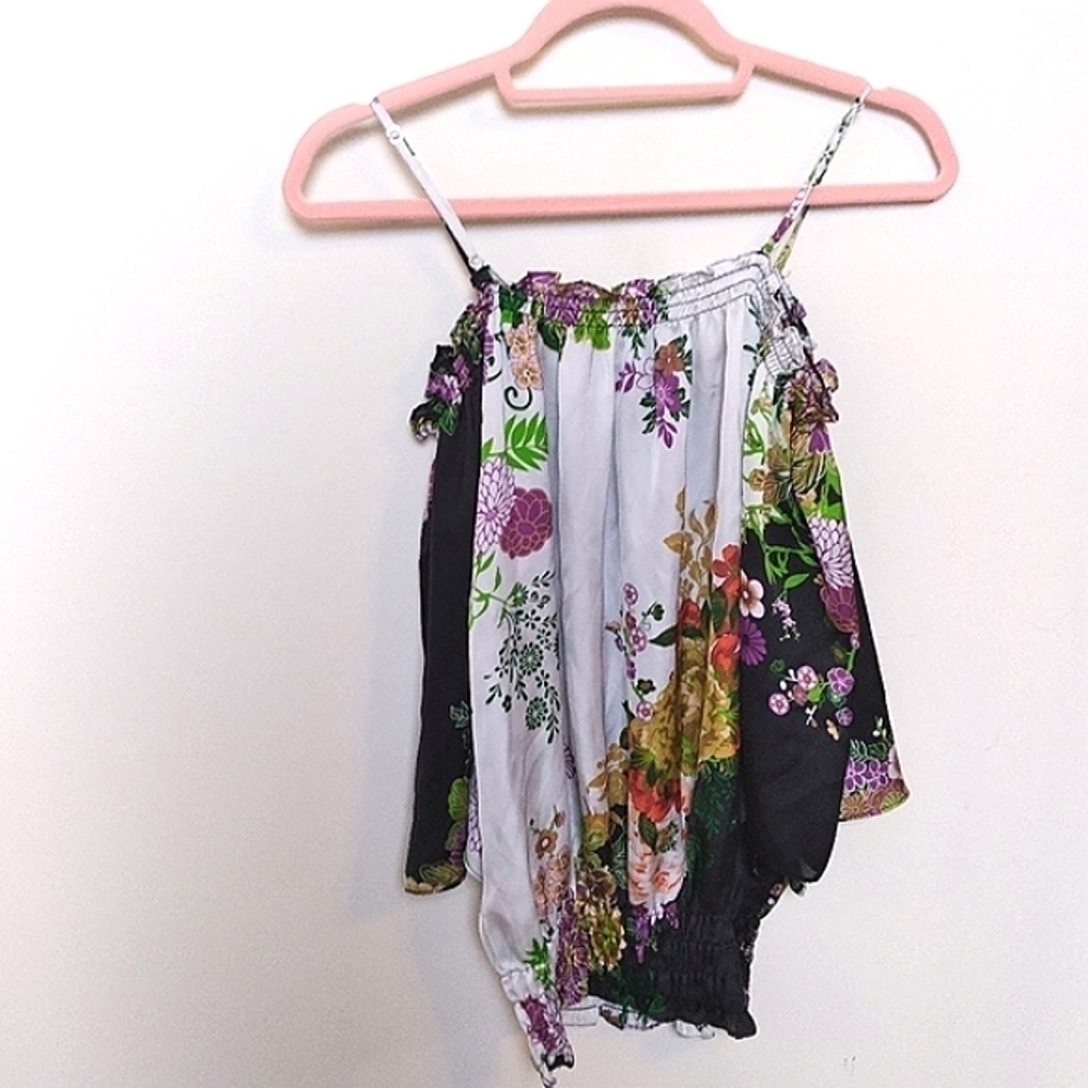Arden B Oversized Floral Satin Off the Shoulder Quarter Sleeve Blouse Size xs